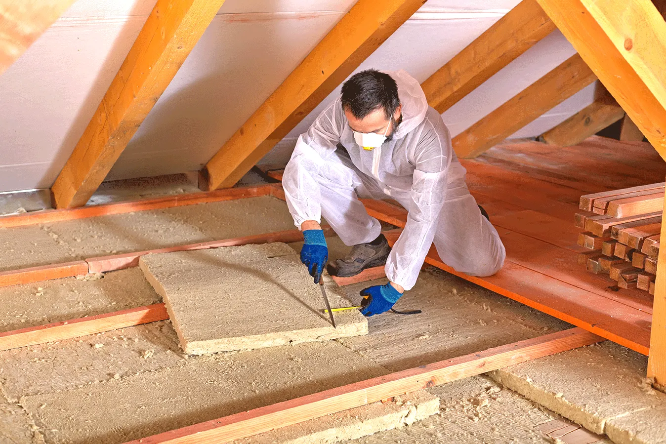 Inside a Cork attic during a pre-storm roof check, torch on the felt and timbers looking for daylight or damp